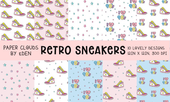 Retro Sneakers 90s Vintage Digital Paper for Modern Design